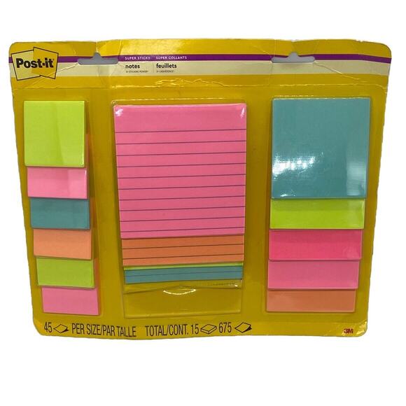 Post-it Super Sticky Notes Supernova Neons Collection 45 Sheet/Pad 15 Pads/Pack - Picture 1 of 11